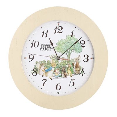 画像1: やさしい木枠の ピーターラビット可愛い掛時計（アイボリー）