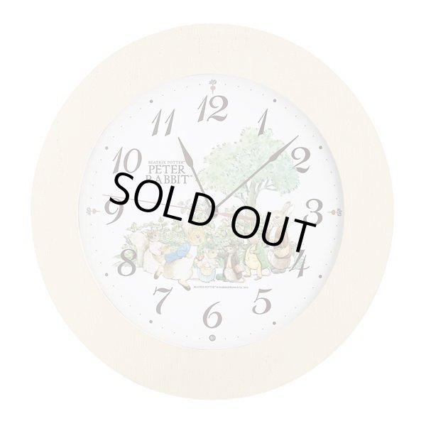 画像1: やさしい木枠の ピーターラビット可愛い掛時計（アイボリー）