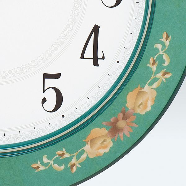 画像: 花柄模様が気品漂うデザイン掛時計（グリーン）