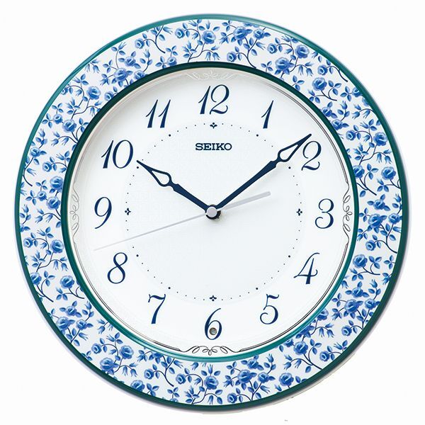 画像1: 小花模様をあしらった上品なデザイン掛時計（ブルー）
